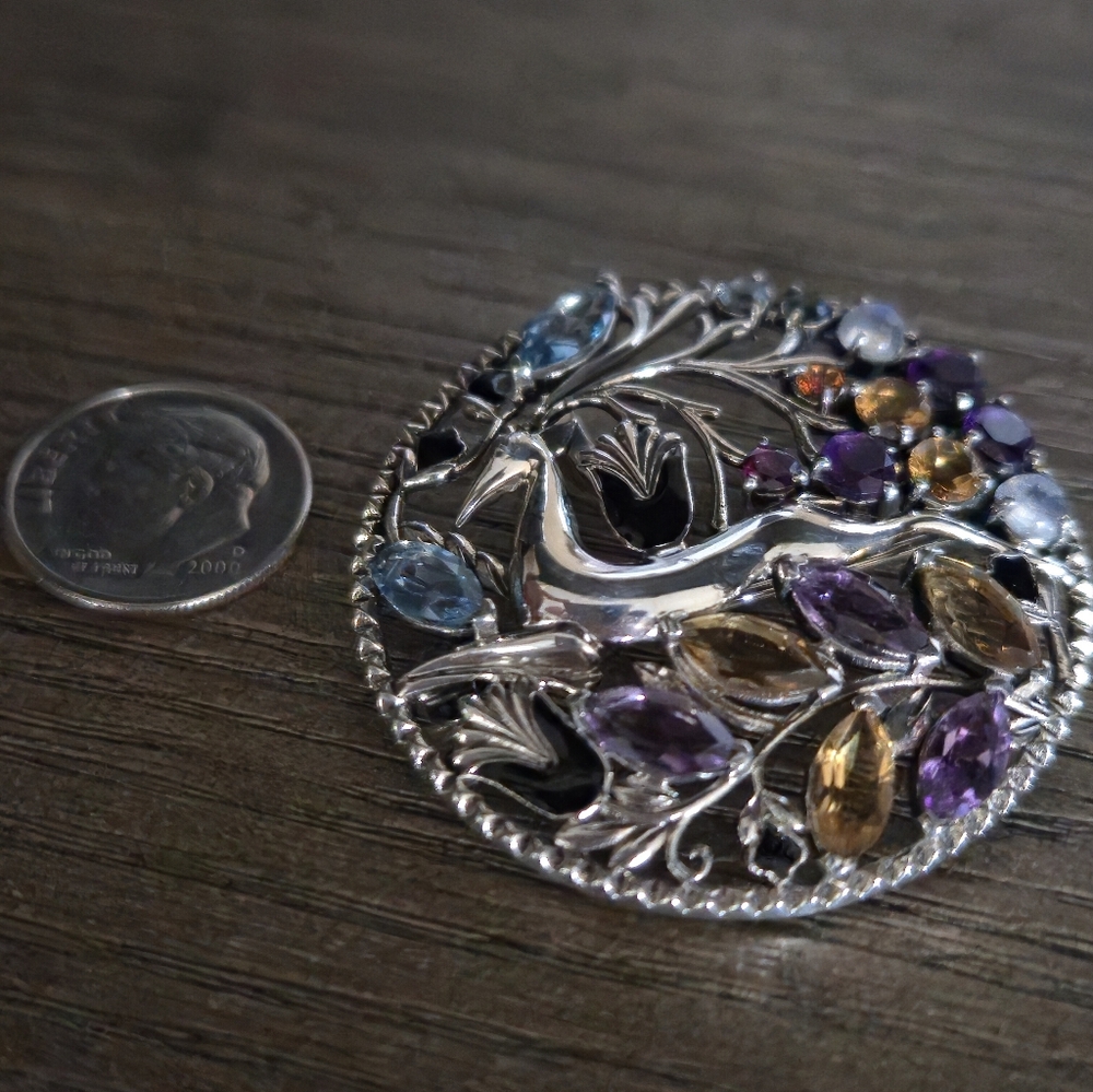 Nicky Butler 925 Sterling Silver Stag Pendant Brooch Designer Amethyst Citrine - Picture 4 of 16